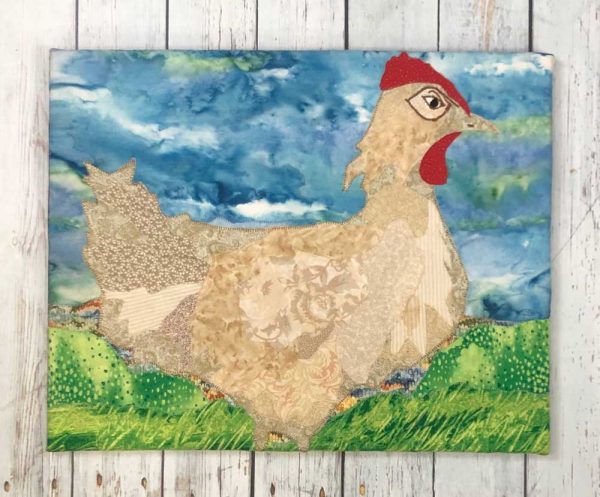 fabric art of white chicken and stormy background chicken gift