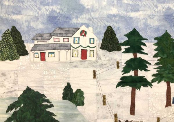 winter scene wall hanging with house and trees