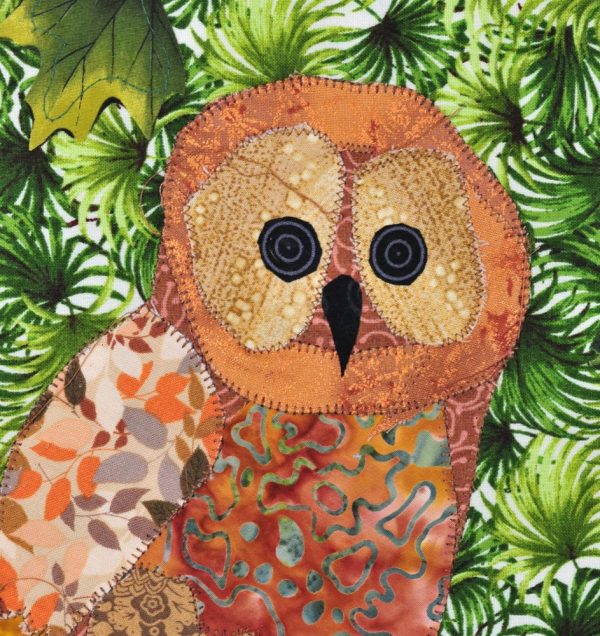 small brown owl fabric picture close up