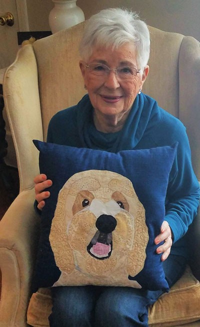 pet portrait pillow with owner